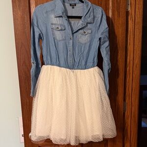 Girls Chambray Shirt & White Tulle Skirt Dress size 16